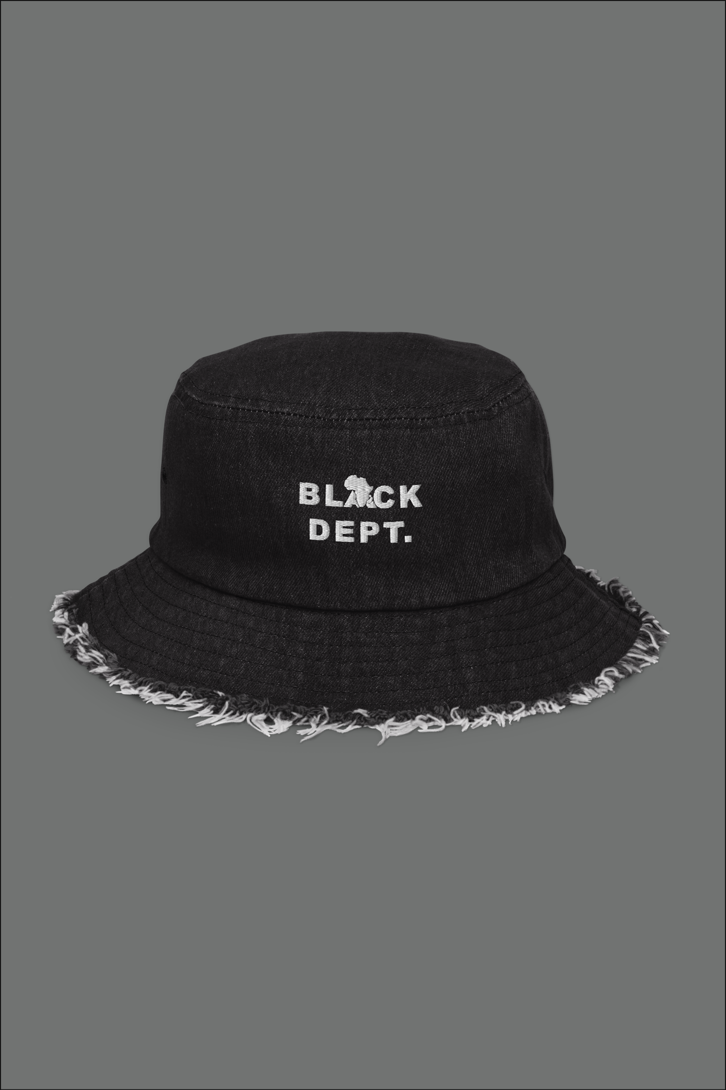 BLVCK DEPT. ESSENCE DISTRESSED DENIM HAT: STITCHED STORIES