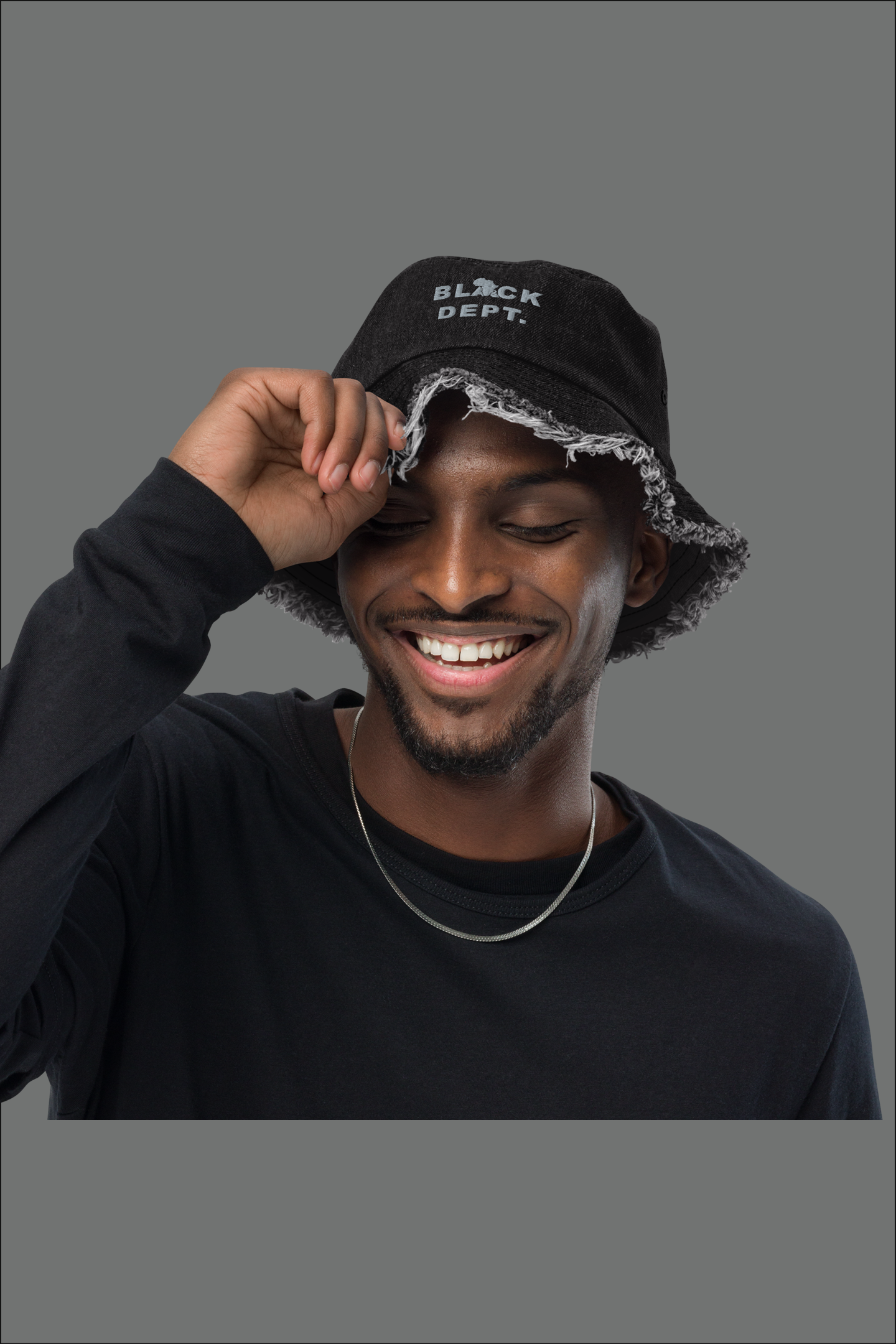 BLVCK DEPT. SIGNATURE DISTRESSED DENIM HAT: STITCHED STORIES